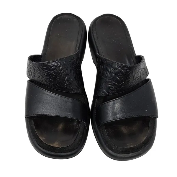 Dansko Black Leather Embossed Floral Slip On Strap Slide Casual Sandals Size 38 - Image 2