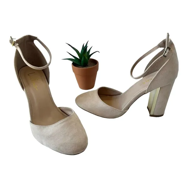 Lulu's Ankle Strap Block Heels Womens Shoes Size 9 Blush Pink Gold Faux Suede - Image 2
