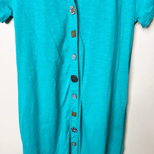 Soft Surroundings Danielle Button Midi Dress Teal Blue Green Size Small - Image 8
