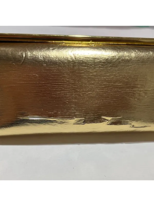 Tory Burch Gold Metallic Leather Cosmetic Case 7" X 3" Rectangular Design 2s - Image 3