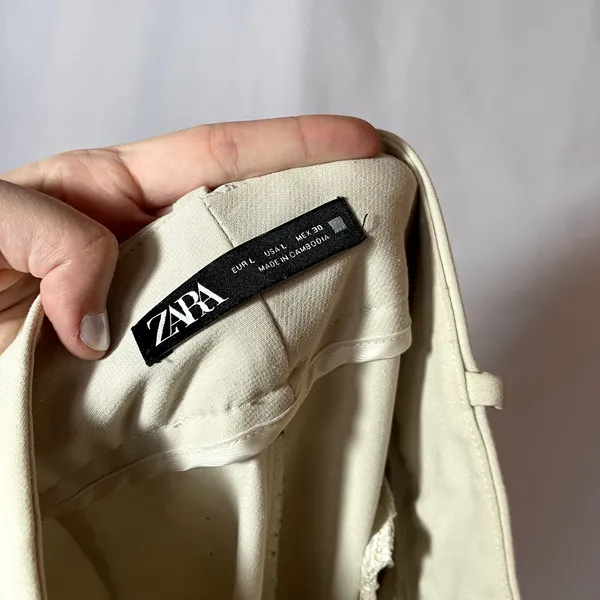 Zara beige business casual trousers women's size large pockets pleated‎ front - Image 5