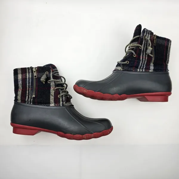Sperry Saltwater Duck Boots Womens‎ 10 M Blue Red Wool Plaid Waterproof Rubber - Image 9