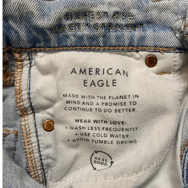 American Eagle Highest Rise Baggy Straight‎ Jeans Light Wash Blue Womens 000 Reg - Image 6