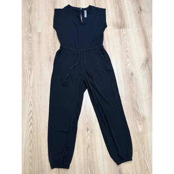 Lou & Grey Signaturesoft Jogger Jumpsuit Womens S Black Sleeveless Drawstring‎ - Image 2