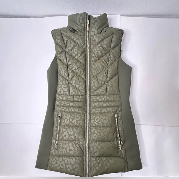 Michael‎ Kors Women's Quilted Trim Puffer Vest Size XS Green Cheetah No Hood - Image 5