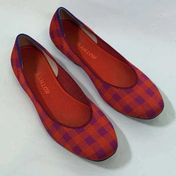 Rothys Size-10 Women Ballet Flat The‎ Square Pomegranate Gingham Orange Plaid - Image 2