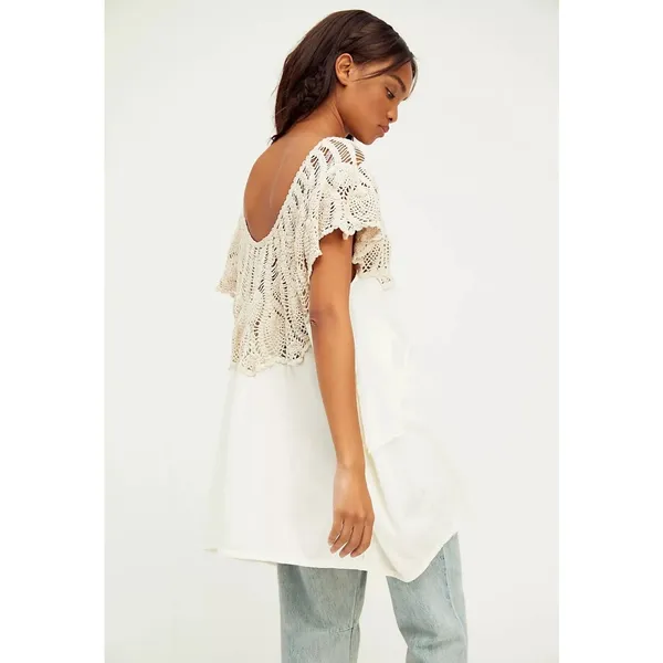Free People Coastal Knit Cream Oversized Boho Cottagecore Blouse Size XS - Image 2