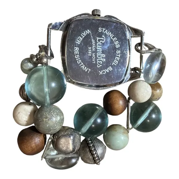Bumbles Beaded Bracelet Watch Silver Tone Multi-Color Gemstone Quartz - Image 3