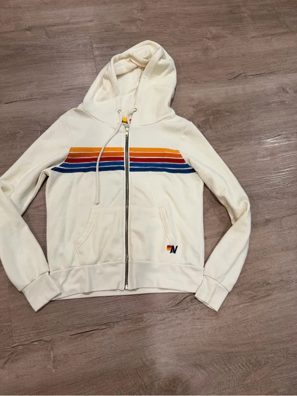Aviator Nation 5 Stripe Hoodie - Vintage White - Image 4
