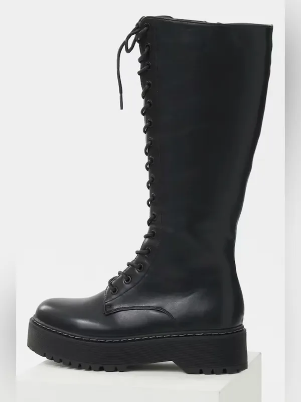 Steve Madden Black Lace-Up Knee-High Platform Boots Size 36=US 5.5-6 - Image 4