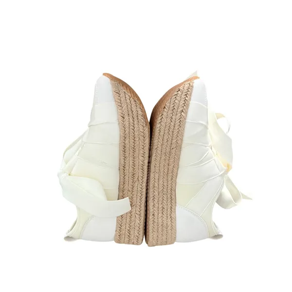 Menina Off White Satin Ribbon Bow‎ Espadrille Platform Sneakers Womens - Image 4