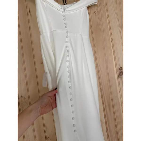Lulus Arienne White Off-the-Shoulder Mermaid Maxi Dress Wedding Elegant Medium - Image 9