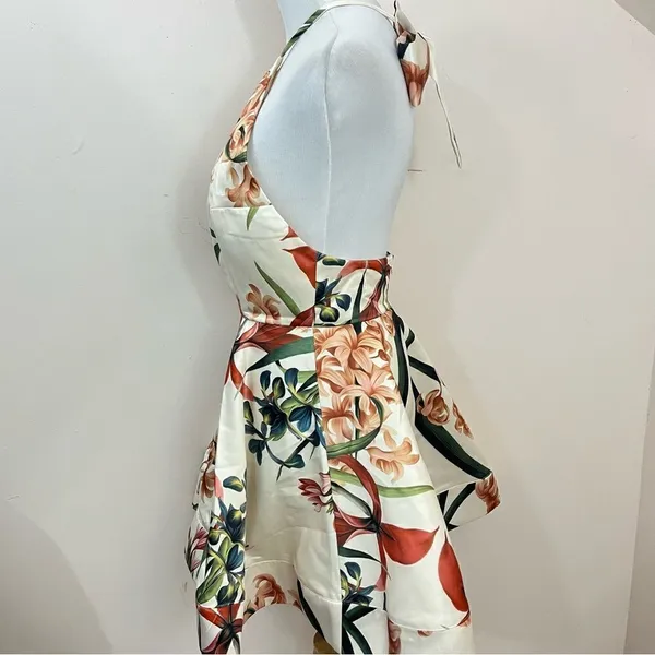 Lulu’’s Sunny Centerpiece Cream Floral Fit and Flare Satin Mini Dress S - Image 3