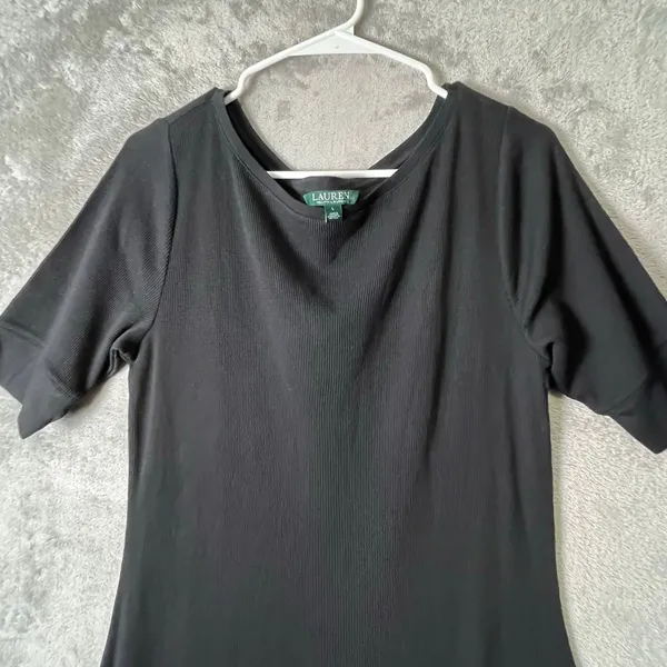 Lauren Ralph Lauren Black Knit A-Line Dress Short Sleeve L‎ Classic Minimalist - Image 2