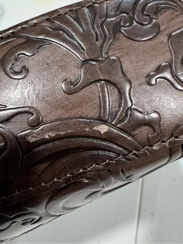 Wilsons Leather Pelle Studio Small Tooled Brown Leather Baguette Floral Y2K - Image 9