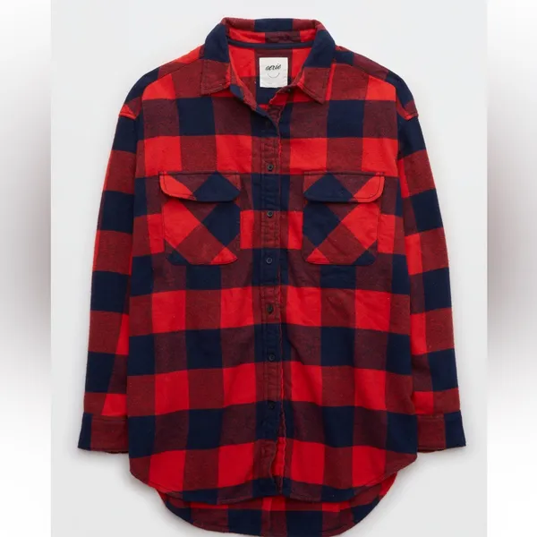 Aerie LumberJane Red & Blue Buffalo Plaid Soft Brushed Flannel Shirt - size M - Image 12