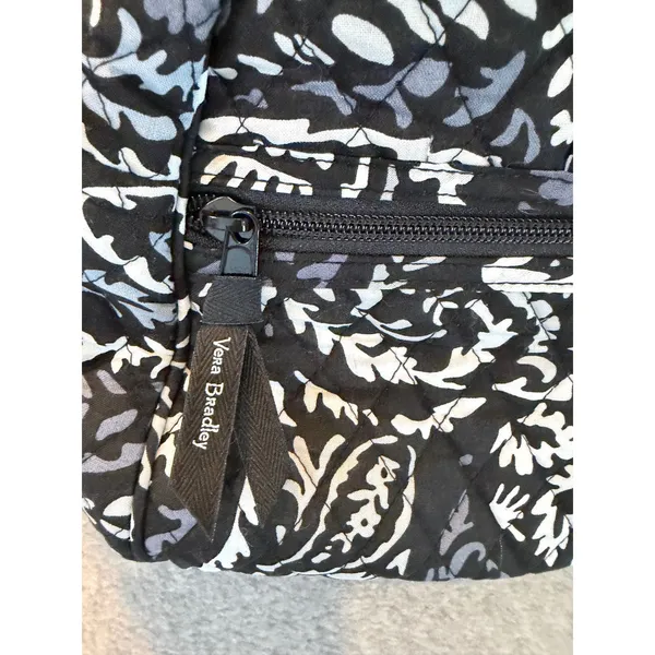 Vera Bradley Quilted Cotton Paisley Handbag Black White Grey Zip Satchel Bag - Image 3