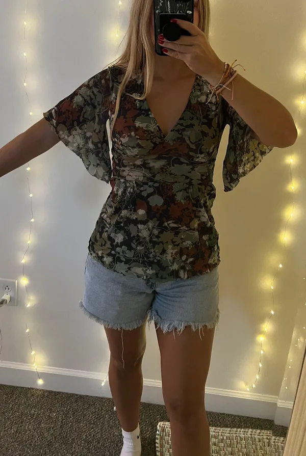 vintage floral green top - Image 2