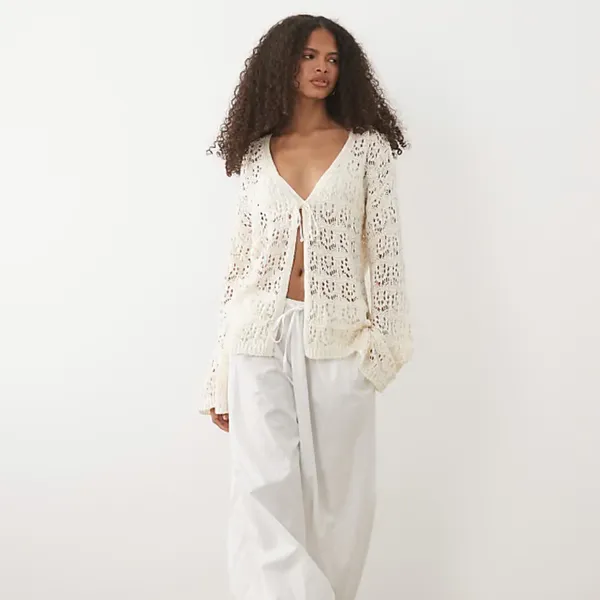 Miss Selfridge Tie Front Boho Cardigan in Cream NWT Size Small - Image 4