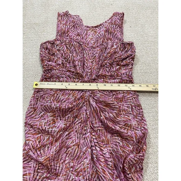 BCBGMAXAZRIA Pink Orange Abstract Print Ruched Draped Midi Dress Size 4 - Image 16