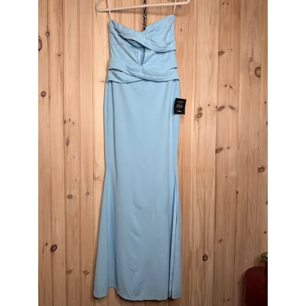 NWT Lulus Elegant Finesse Light Blue Pleated Cutout Maxi Dress Bridesmaid Size S - Image 2