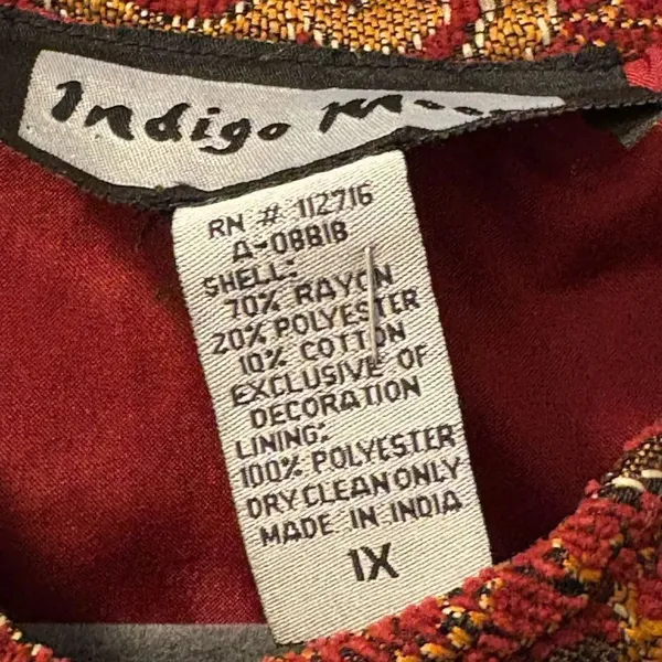 Indigo Moon Vintage Velvet Patchwork Jacket Size 1X Red - Image 2