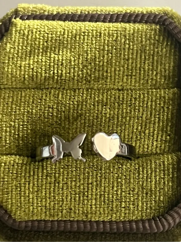 Butterfly and Heart Stainless Steel Silver Adjustable Ring Size 6-9 - Image 2