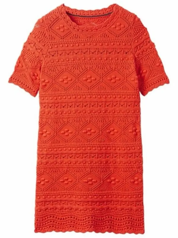 Boden Bright Red Women's Knit Crochet Claudia Mini Textured Summer Shift Dress - Image 2