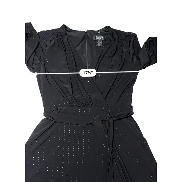 DKNY Faux Wrap A-Line Dress 8 Black Sparkle LBD Party‎ Holiday NWT $150 - Image 6