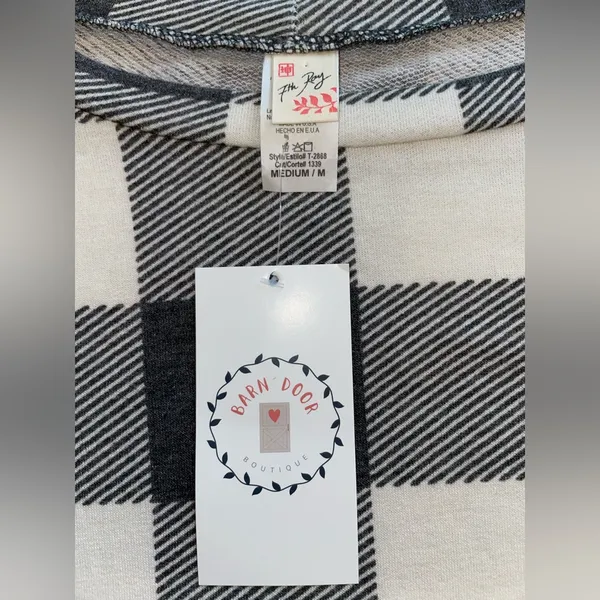 7th Ray Gracie Sequin Plaid Top Women’s Size Medium Oversized Gray Cream Color - Image 5