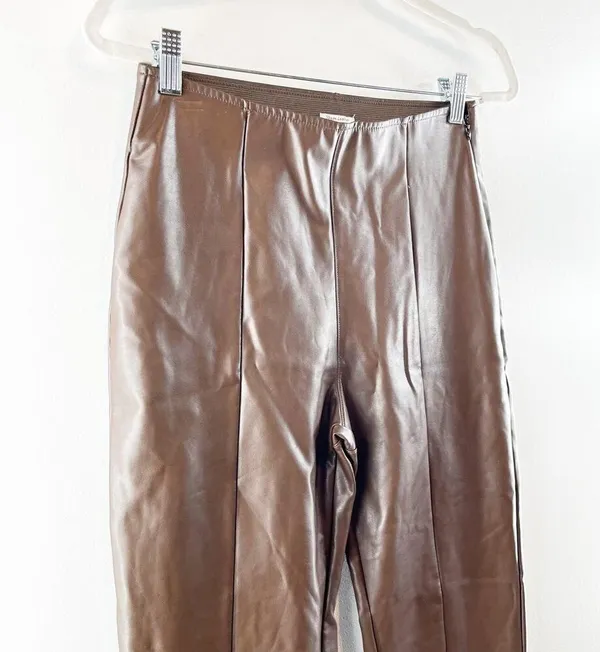 Abercrombie & Fitch Vegan Leather High Rise Pull On Flare Pants Brown Medium - Image 5