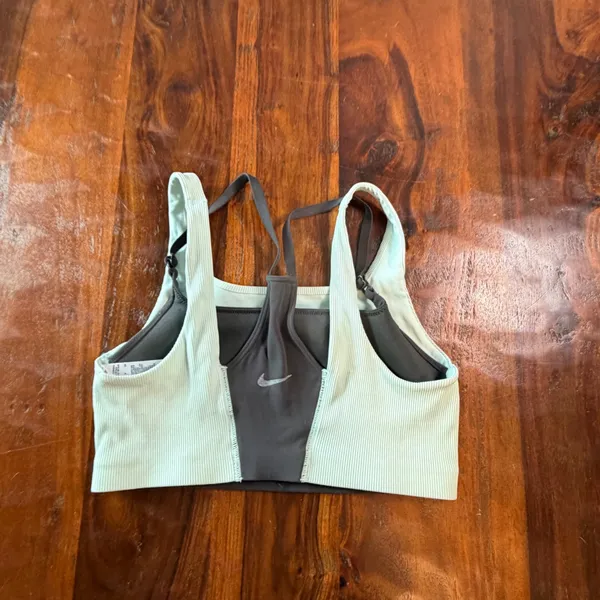 Nike Dri-FIT Layered Ribbed Sports Bra Mint Green Gray DM0645-254 Small - Image 2