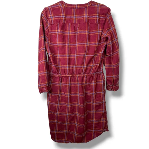 Prana Red Flannel Casual Organic Cotton Loop To Pines Popover Long Sleeve Dress - Image 5