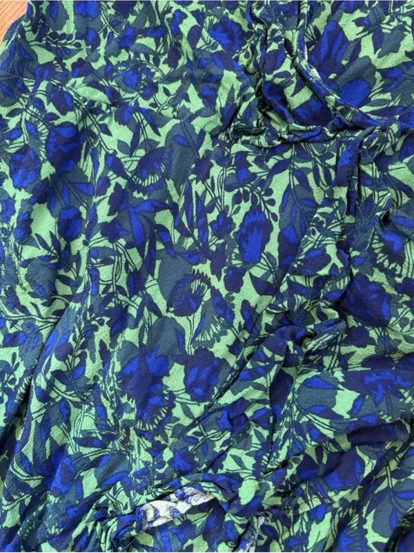 Maeve Anthropologie Green Blue Floral Wrap Midi Dress Size 00P - Image 6