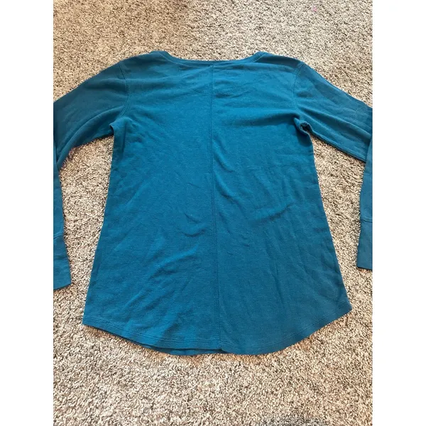 Eco Malibu Earth Yoga Womens Teal‎ Blue Organic Cotton Waffle Knit Henley Top L - Image 5