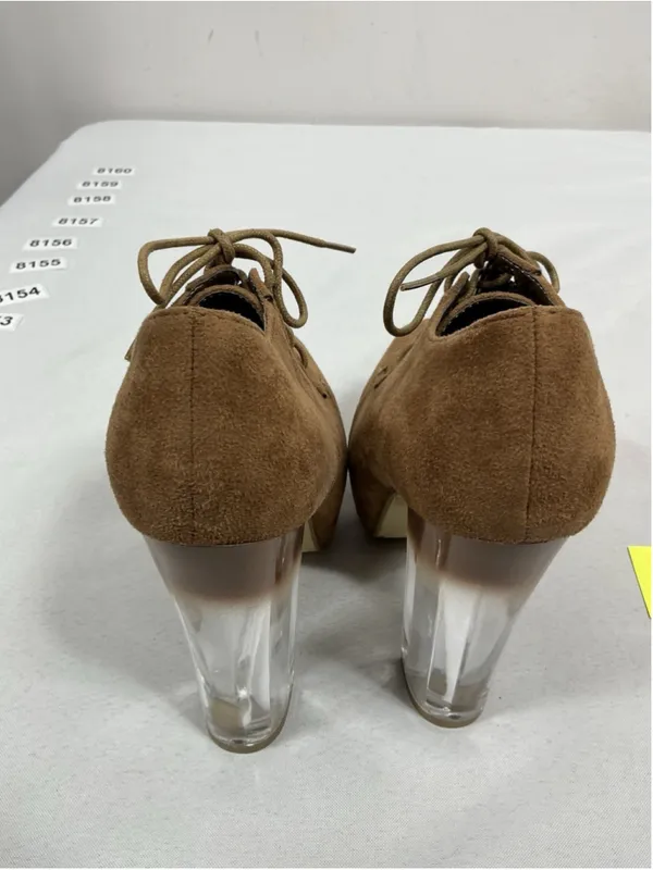 Womans Excellent Condition Delicacy Clear Lace Up Platform Shoes 6 Brown - Image 4