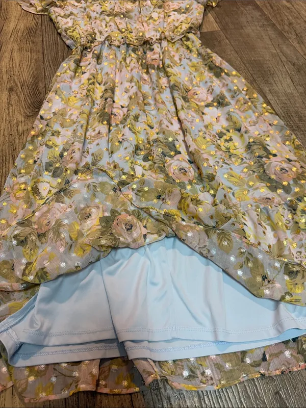 Lauren Conrad - Pastel Floral Wrap Midi Dress with Gold Accents - Image 8