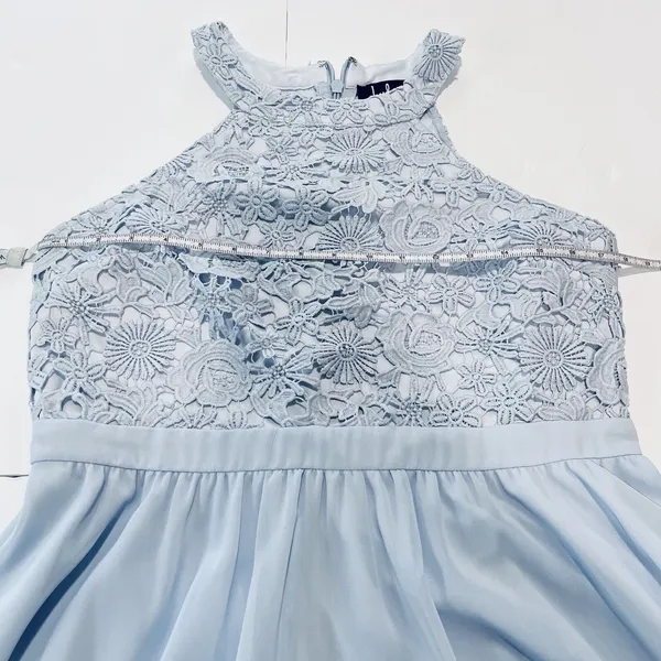 Lulus‎ Lover's Game Baby Blue Lace Chiffon Halter Skater Dress XL - Image 9