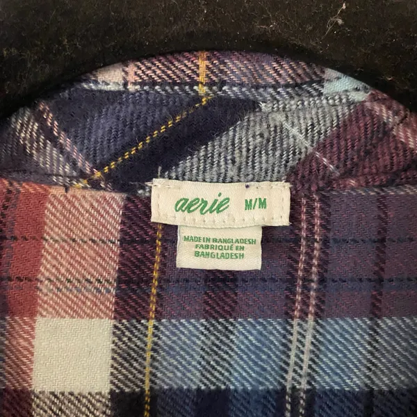 Aerie Blue Purple Plaid Button Down Shirt Western Boho Loungewear Women Medium - Image 2