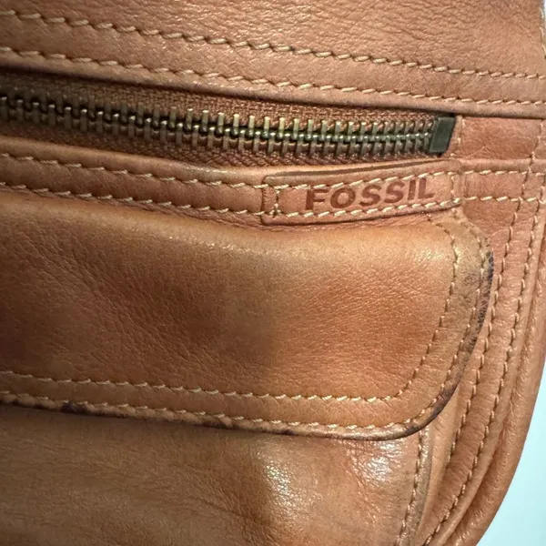 FOSSIL Hobo Cognac Leather Shoulder Hand Bag Retro Y2K Purse Vintage Brown - Image 3