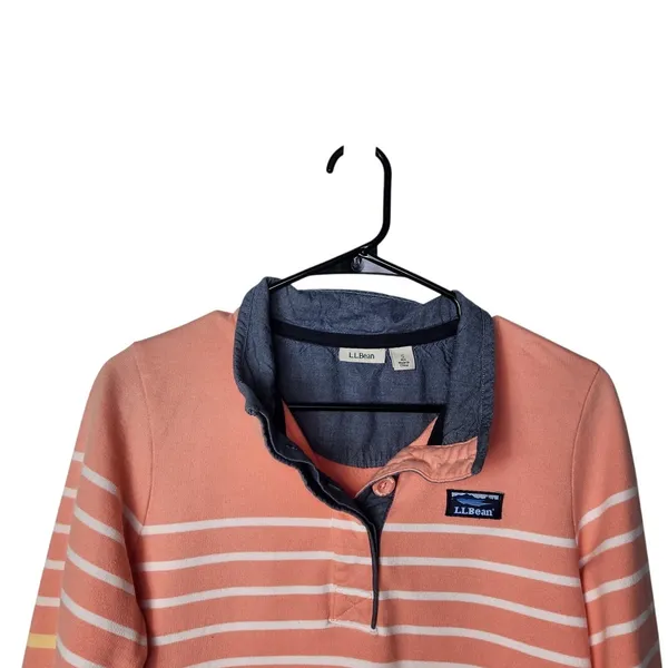 L.L. Bean Orange Striped Long Sleeve Henley Soft Cotton Rugby Shirt Size Small - Image 3