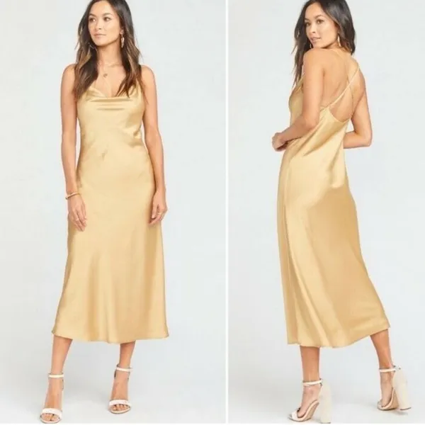 NWT Show Me Your Mumu‎ Verona Cowl Dress True Gold Womens Size S - Image 2
