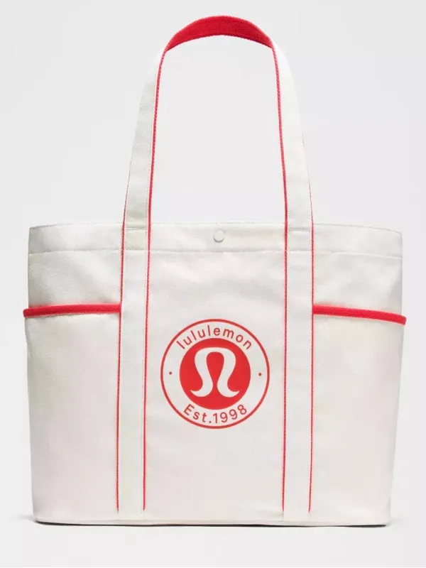 Lululemon NWT Daily Multi Pocket Canvas Tote Bag 20L Cream Red Trim - Image 2
