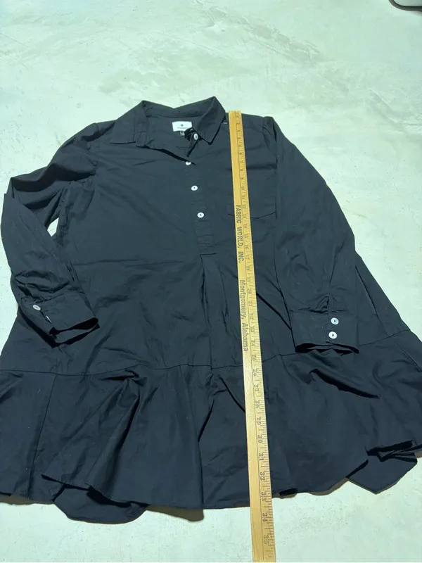 Tuckernuck Black Callahan Long Sleeve Button-Front Ruffle Hem Dress large - Image 3