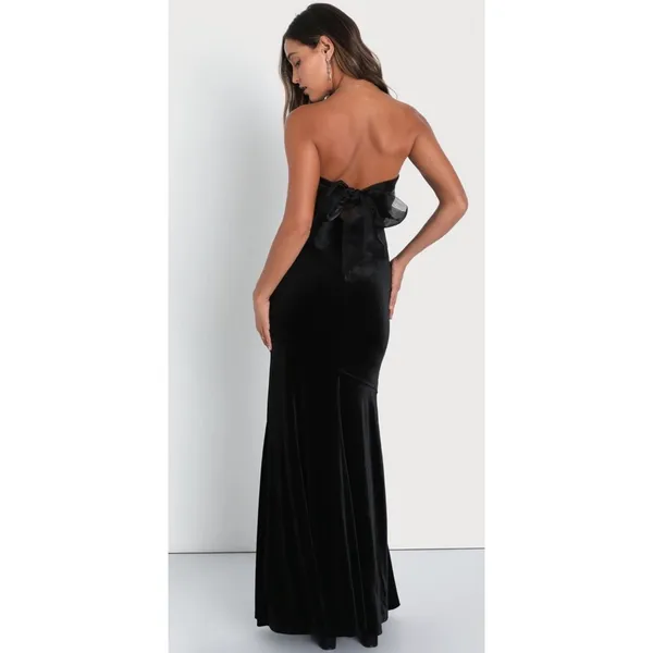 Lulu's Mesmerizing Elegance Black Velvet Back Bow Maxi Dress XS NWT $84 - Image 2