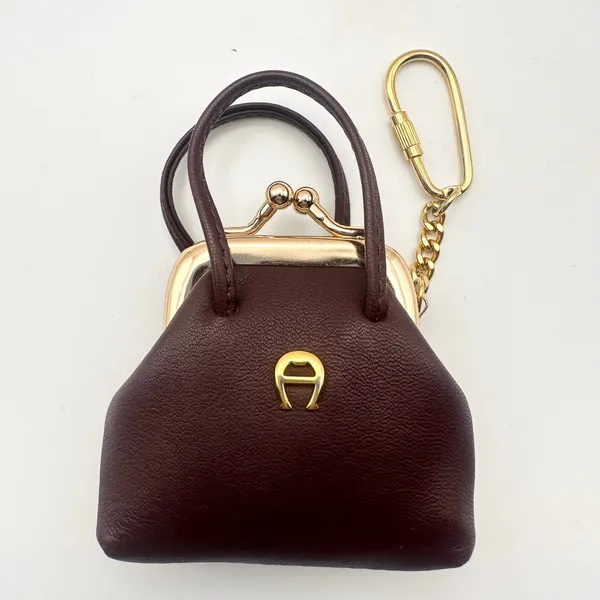 Etienne Aigner Brown Leather Kisslock Miniature Coin Top Handle Purse Keychain - Image 4