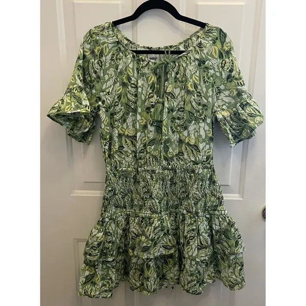 Aerie Smocked Waist Mini‎ Sundress Floral Kelly Green Womens M Boho Festival - Image 2