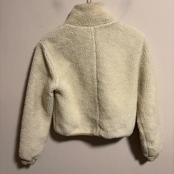 Urban Outfitters Cropped Front Zip Sherpa Jacket - White/Cream- Size Small - Image 7