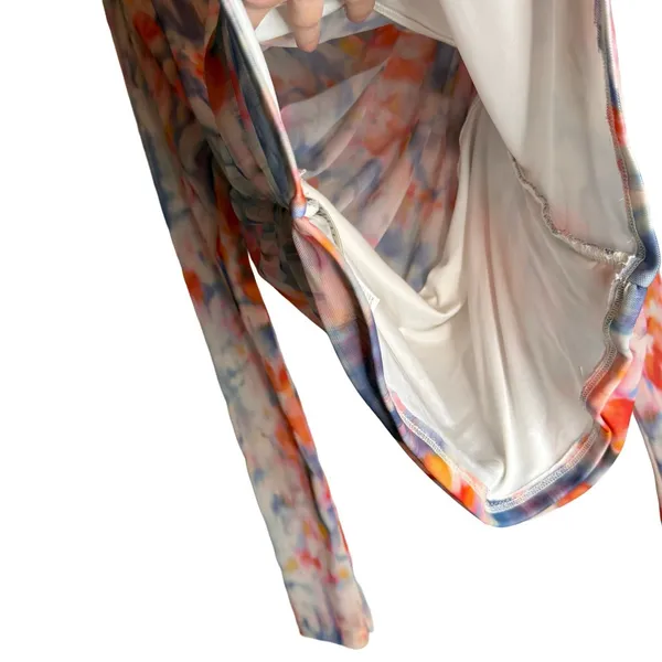 Anthropologie Mesh Crossover Long Sleeve Blouse Watercolor Large Semi‎ Sheer - Image 5