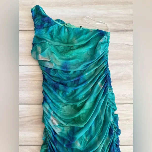Hello Molly Euphoria One Shoulder Mesh Midi Dress Green Size 8 NWT - Image 5